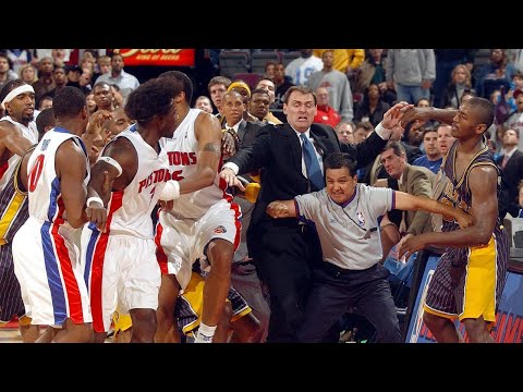 Ron Artest and Ben Wallace Fight in NBA Pacers Pistons Brawl Local HD Broadcast